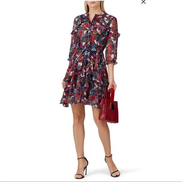 SALONI Printed Colorful Tilly Ruffle Button front Mini Dress size 6 - Picture 10 of 10
